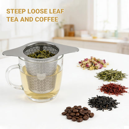 2 Packs 316 Stainless Steel Tea Strainer Extra Fine Mesh Infuser With Wide Rim Handles for Hanging on Teapots or Cups to Steep Loose Leaf Tea and Coffee