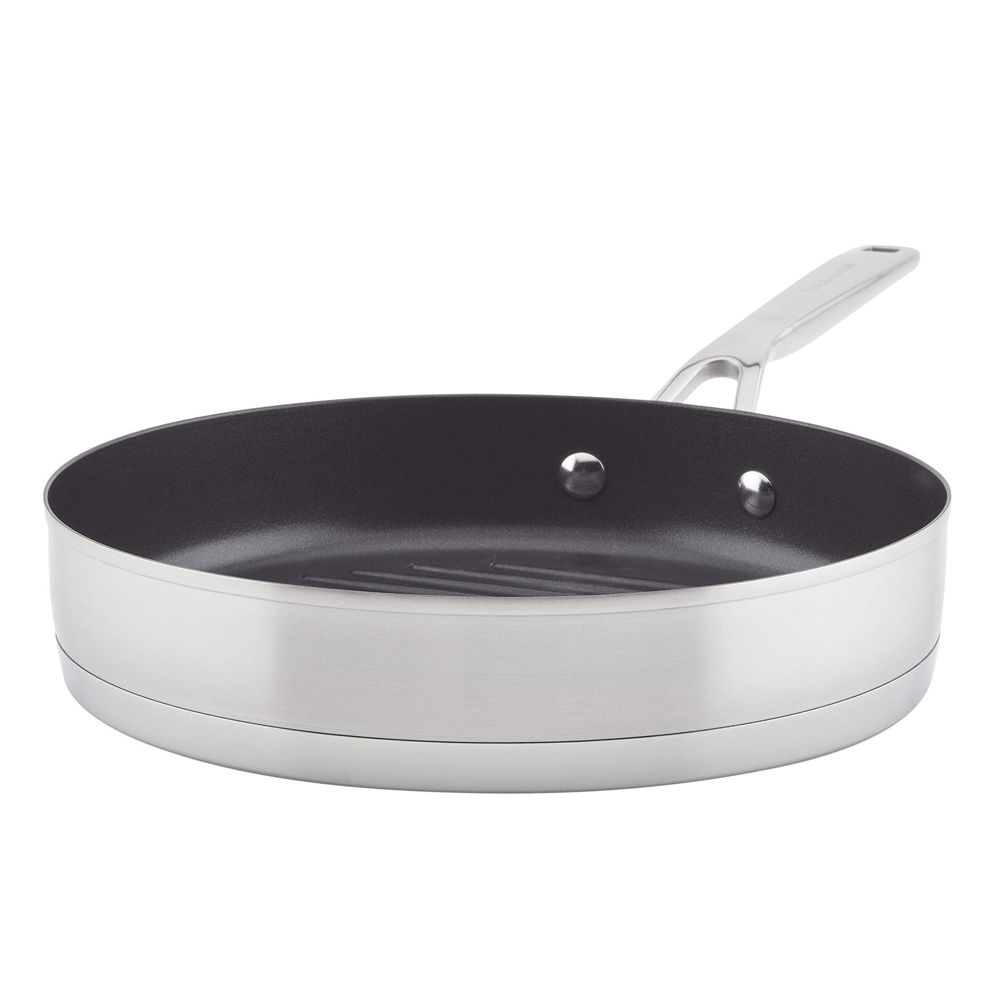 KitchenAid 71012 3-Ply Base Brushed Stainless Steel Nonstick Round Grill Pan/Griddle, 10.25 Inch