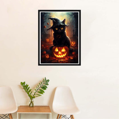 SKRYUIE 5D 16x20 inch Diamond Art Kits for Adults Halloween Full Round Drill, Diamond Painting Kits for Adults Cat Crystal Cross Craft Stitch Art Wall Office Decoration 40x50 cm