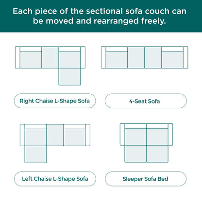 Acanva Corduroy Convertible Modular L Shaped Sectional Sofa, 4 Seater Free Combination Corner Couch, Convertible to DayBed, Wide Loveseat with Moveable Ottomans for Small Spaces, Sleeper Bed, White