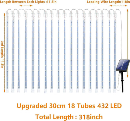 Skiennix 4th of July Outdoor Decorations - 250th Anniversary Solar Meteor Shower Lights | 18 Tubes, 432 LEDs, Waterproof