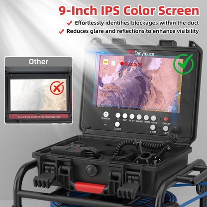 Sanyipace Sewer Camera Self-Leveling 165FT/50M, 512Hz Sonde, Distance Counter, 5-Level Adjustable Brightness, 4500mAh Battery, IP68 Waterproof Pipe Camera for Drain Snake, Plumbing, Duct, Plumber