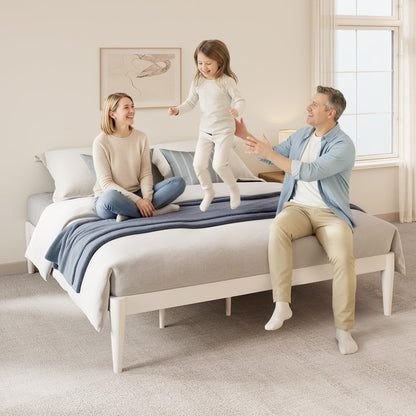 IOTXY California-King Platform Bed Frame - Solid Wood 16-Inch Height Mattress Foundation Base with Densely Slats and Heavy-Duty Support Legs, No Box Spring Needed, White