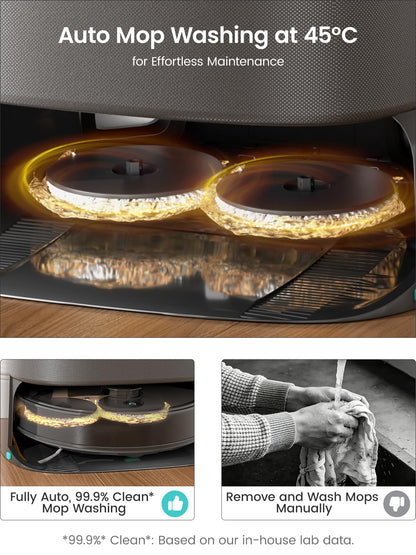 Lefant Robot Vacuum and Mop, 20000Pa Suction,90-Day Self-Emptying, Obstacle Avoidance,5200mAh Battery，Auto Mop Washing&Drying, All-in-One for Pet Hair Carpet, 5G WiFi Alexa/APP/iWatch Control, M3 Max