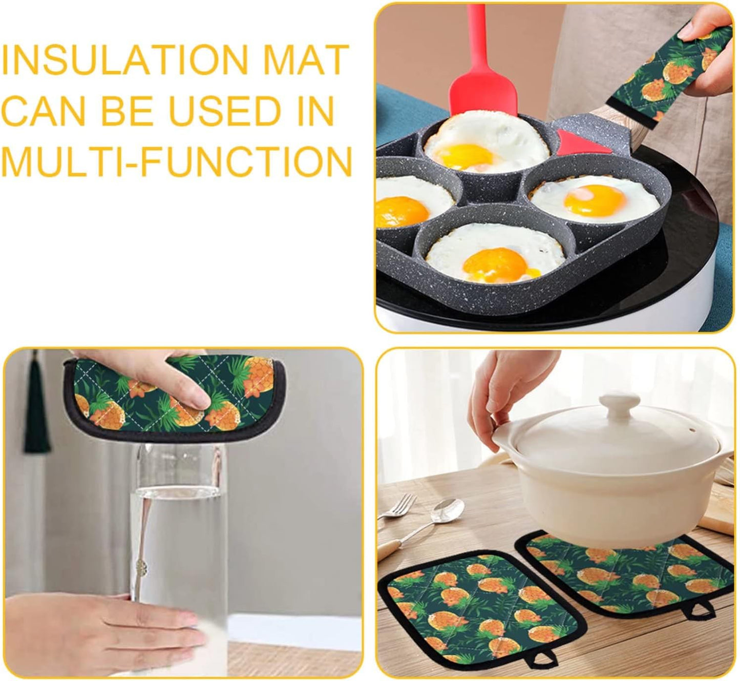 Oven Mitts and Pot Holder Set of 2, Durable Cotton Lining Heat Insulation Gloves for Kitchen
