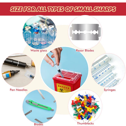 Lothee 6 Pack 2 Gallon Sharp Containers for Needles Disposal Containers Sharps Biohazard Needle and Syringe Disposal, Medical Grade, Red