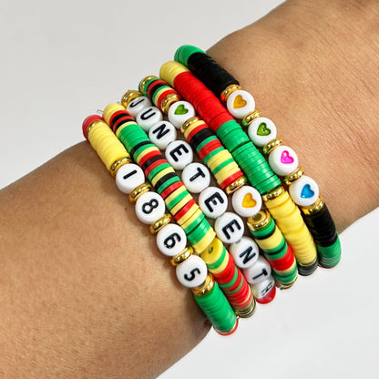 Juneteenth DIY Craft Clay Beads Bracelets Making Kit - Black Freedom Day Art Craft Kit for African Tribal Boho Chic Gypsy Ethnic Layered Jewelry - Pan-African Party Supplies Goodie Bag Stuff Decors