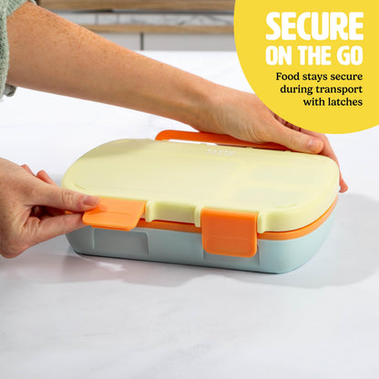 Tasty Bento Style Lunch Box, 4 Compartments with Built-In Phone Stand, BPA-Free Plastic, Portable Food Storage Container, Aqua