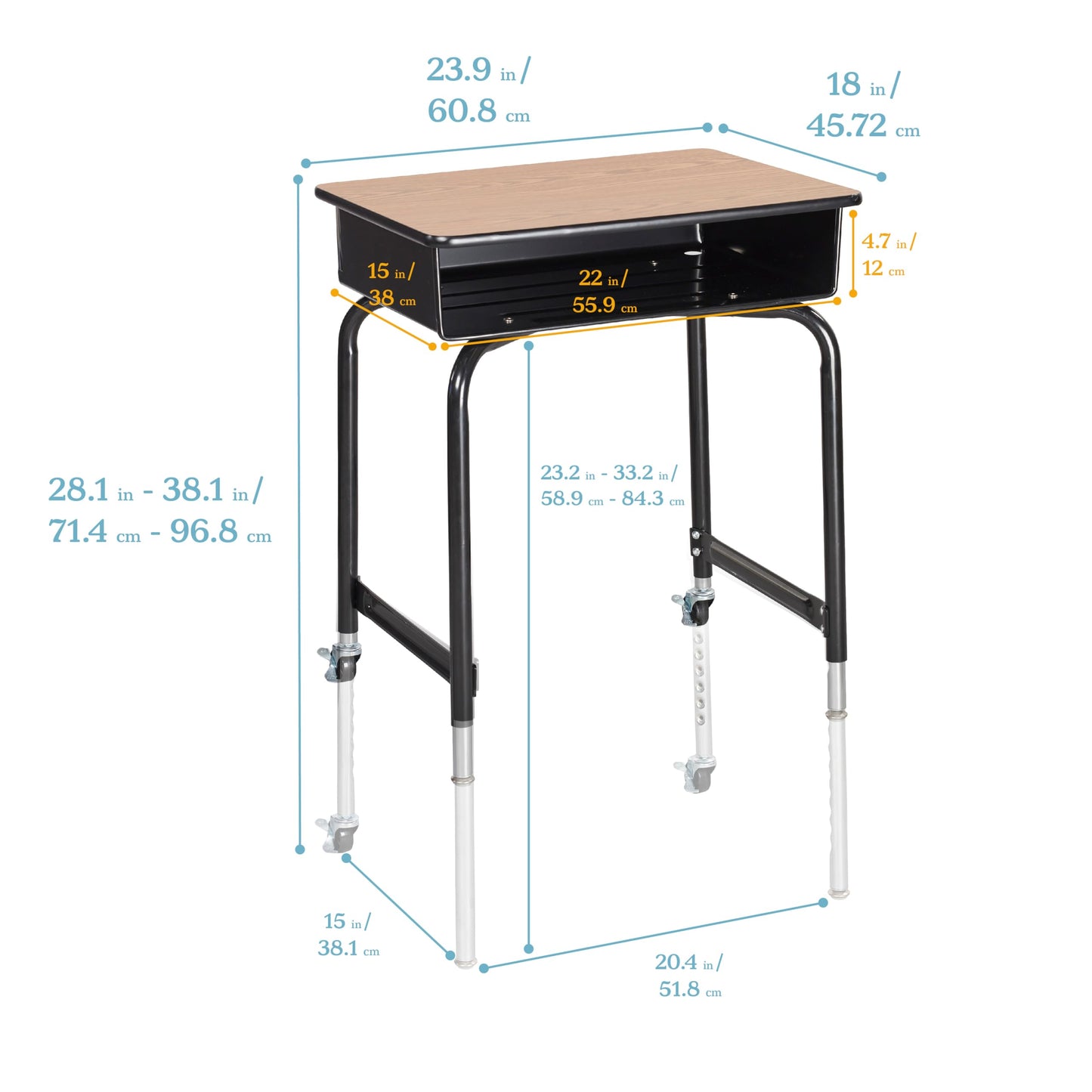 ECR4Kids Mobile Open Front Desk with Metal Storage Book Box, Classroom Furniture, Oak