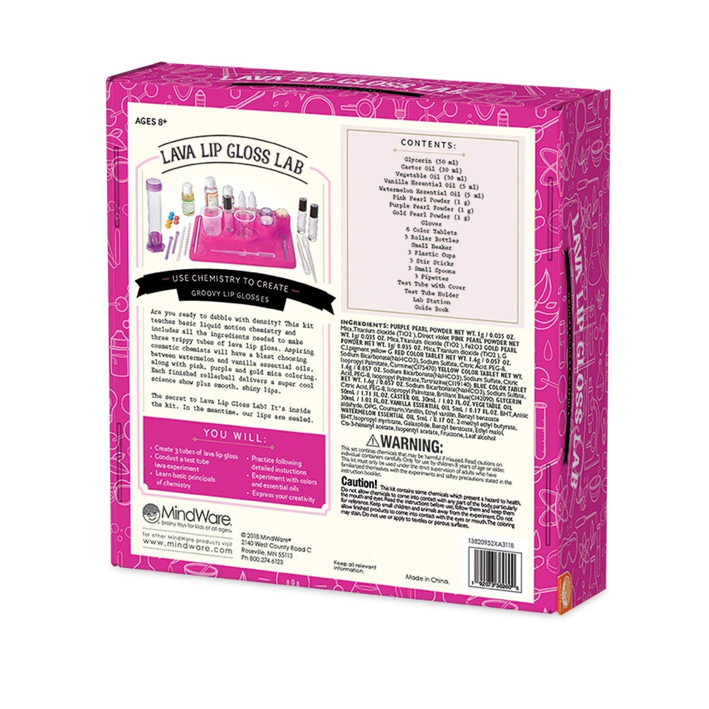 MindWare Science Academy Lava Lip Gloss Lab - 33 Piece Lip Gloss Making Kit - Make 3 DIY Lip Glosses
