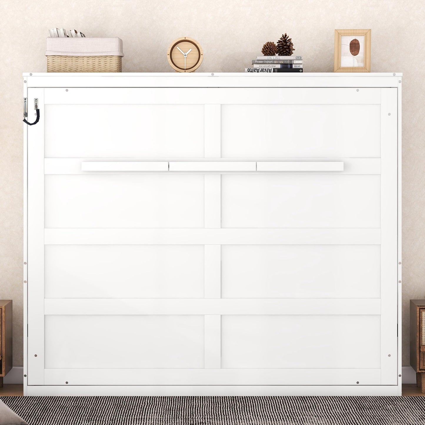 Merax Modern Farmhouse Solid Wood Murphy Bed Chest/Space Saving/Wood Slat Support/Queen,White
