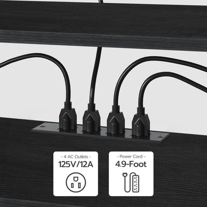 HOOBRO TV Stand with Power Outlets to 75 Inches, TV Console Table with Open Storage Shelves Cabinet, Industrial Media Entertainment Center for Living Room Bedroom, Black BB80DS01