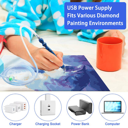 Diamond Art Painting Vacuum Pen Kit, Electric Diamond Art Pen with Storage Tray, No Wax Needed Diamond Art Accessories DIY 5D Art Craft Jewelry Bead Rhinestones(Blue)