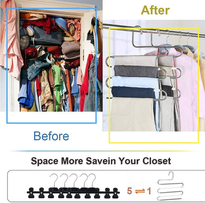 devesanter 6 Pack Non-Slip S-Shape Pants Hangers, Stainless Steel Closet Storage Organizer for Trousers, Jeans, Scarf -