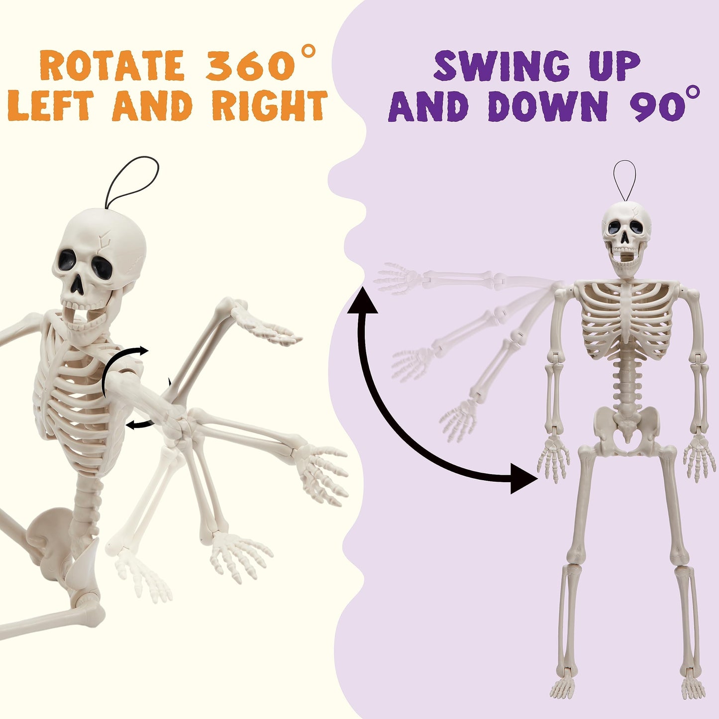 JOYIN 2PCS 16" Halloween Skeleton Decor, Full Body Stayable Movable Joints, Posable Hanging Skeletons for Halloween Decoration, Yard, Graveyard, Haunted House Props, Spooky Scene Party Favor