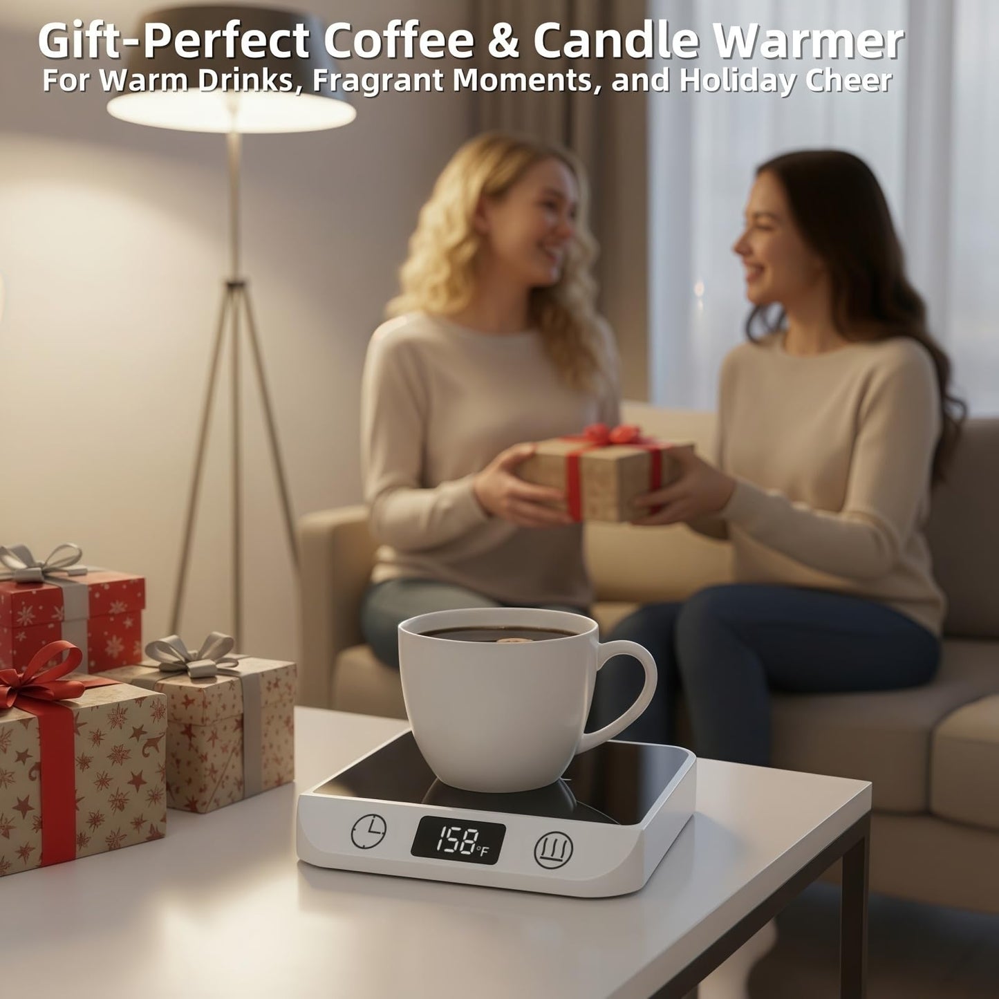 Coffee Mug Warmer & Candle Warmer 2-in-1 with Auto Shut Off - 46W Smart Electric Warmer, 6 Temperature Settings (113-158°F), Digital Timer, 4.5" Plate for WFH,Desk,Office,Home,Bedroom