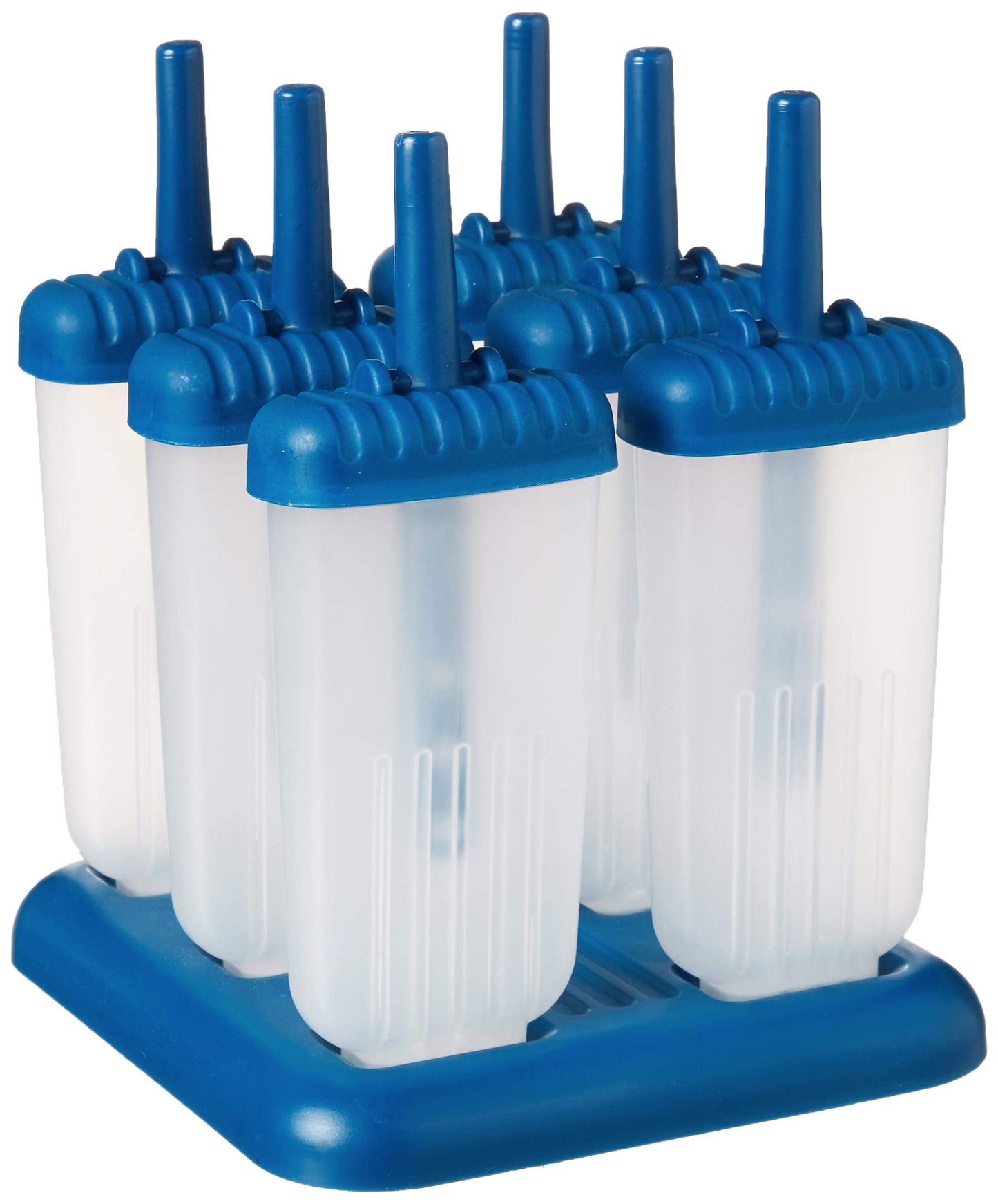 Tovolo Groovy Popsicles Molds Set of 6 for Homemade Frozen Treats, Reusable Popsicle Molds with Sticks and Drip Guard, Dishwasher Safe BPA Free Ice Pop Molds for Kids and Toddlers, Blueberry