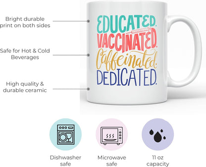 YouNique Designs Educated Vaccinated Caffeinated Mug, 11 Ounces, Nurse Coffee Mug for Women, Medical Assistant Mug,