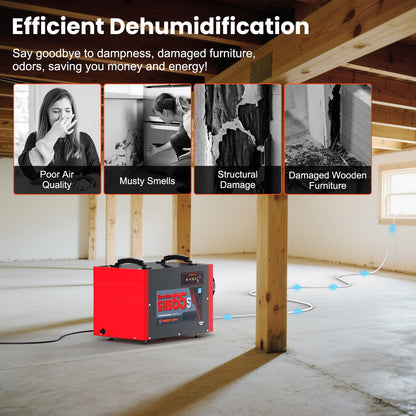 Abestorm Crawl Space Dehumidifier with Pump and Hose, 120 PPD Energy Star Commercial Dehumidifier Up to 1,300 sq. ft. for Basement, Water Damage Restoration, Auto Defrost(Guradian SNS65S)