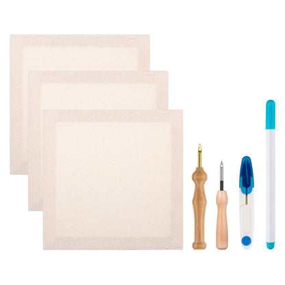 3PC 10.2''x10.2'' Punch Needle Frame,Punch Needle kit Includes 3 Wooden Frame Covered with Monks Cloth, 3.5mm and 5mm Punch Needles, a Marking Pen and Scissors for DIY Craft Decoration