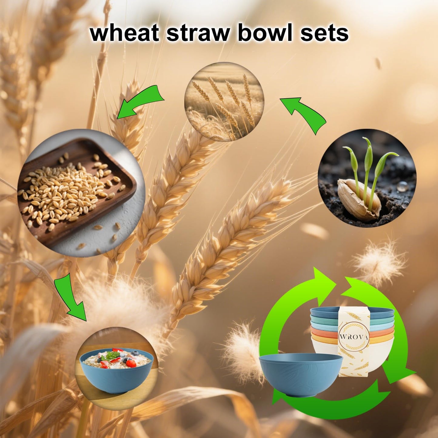 Wrova Wheat Straw Bowls for Kitchen set of 6,Anti-Scald Thick Soup Bowls 40oz,Microwave and Dishwasher Safe Bowl Sets, Unbreakable Cereal Bowl Sets. Vibrant Series