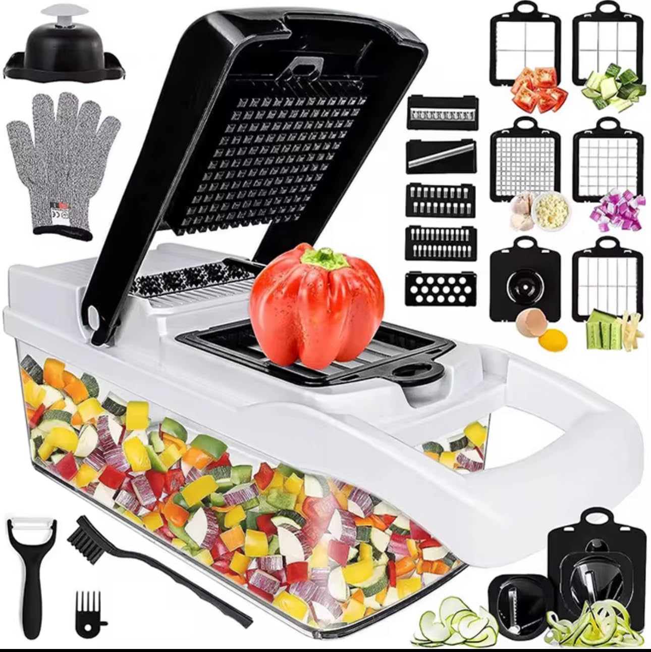 Vegetable Slicer and Chopper, 26-in-1 Kitchen Mandoline, Food Shredder and Dicer, Multifunctional