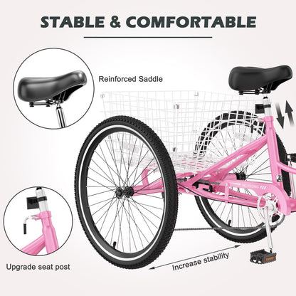 ABORON Adults Tricycle, 3 Wheels Bike for Adult, Tricycle for Adults, Double-Wall Wheel Rims, for Women Men Exercise Outdoor Sports