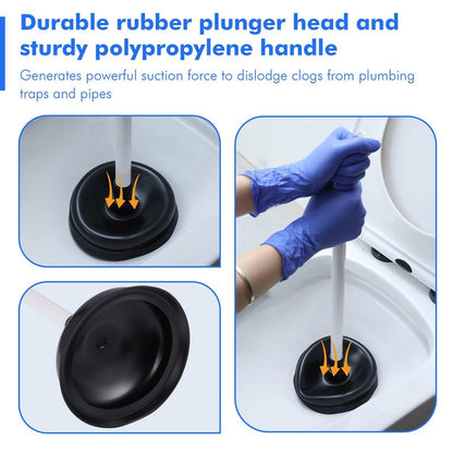 Reallnaive 12 Pack Toilet Plungers Bulk with 19.7 Inch Long Handle Force Suction Cup Rubber Plunger for Bathroom to Fix Clogged Toilets Drains (Black)