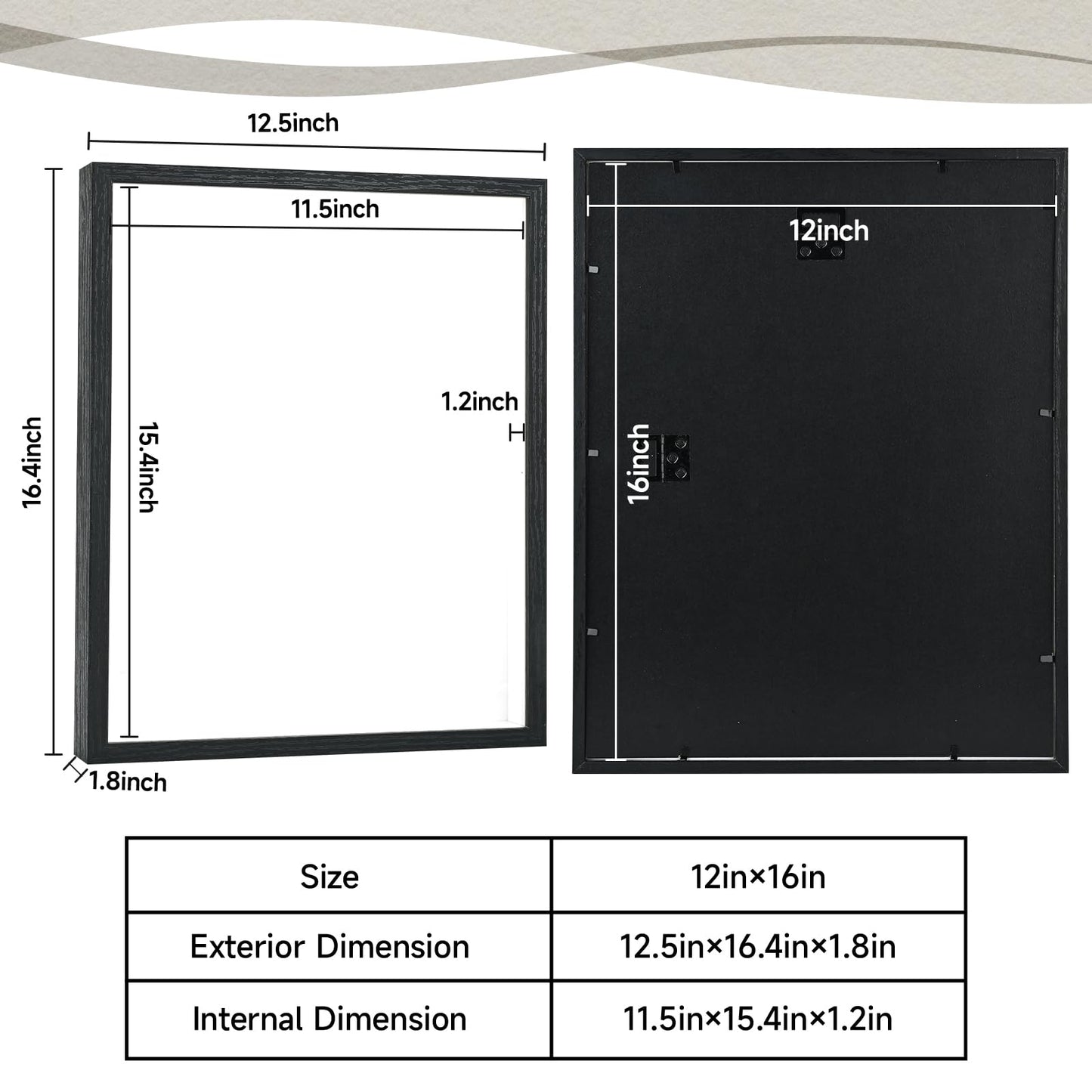 12×16 Shadow Box Frame Display Case for Baby Keepsakes, Wedding Photos, Sports Tickets, Dried Flowers, Crafts Memorabilia Wall Decor(12×16，Black)