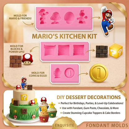 IKOJING Super Cube Chocolate Silicone Mold 3 pcs, Mushroom Dragon Gold Coin Cake Decoration Fondant Molds, for DIY Ice Cubes, Candies, Cupcake Toppers, Resin, Clay, Plaster Molds