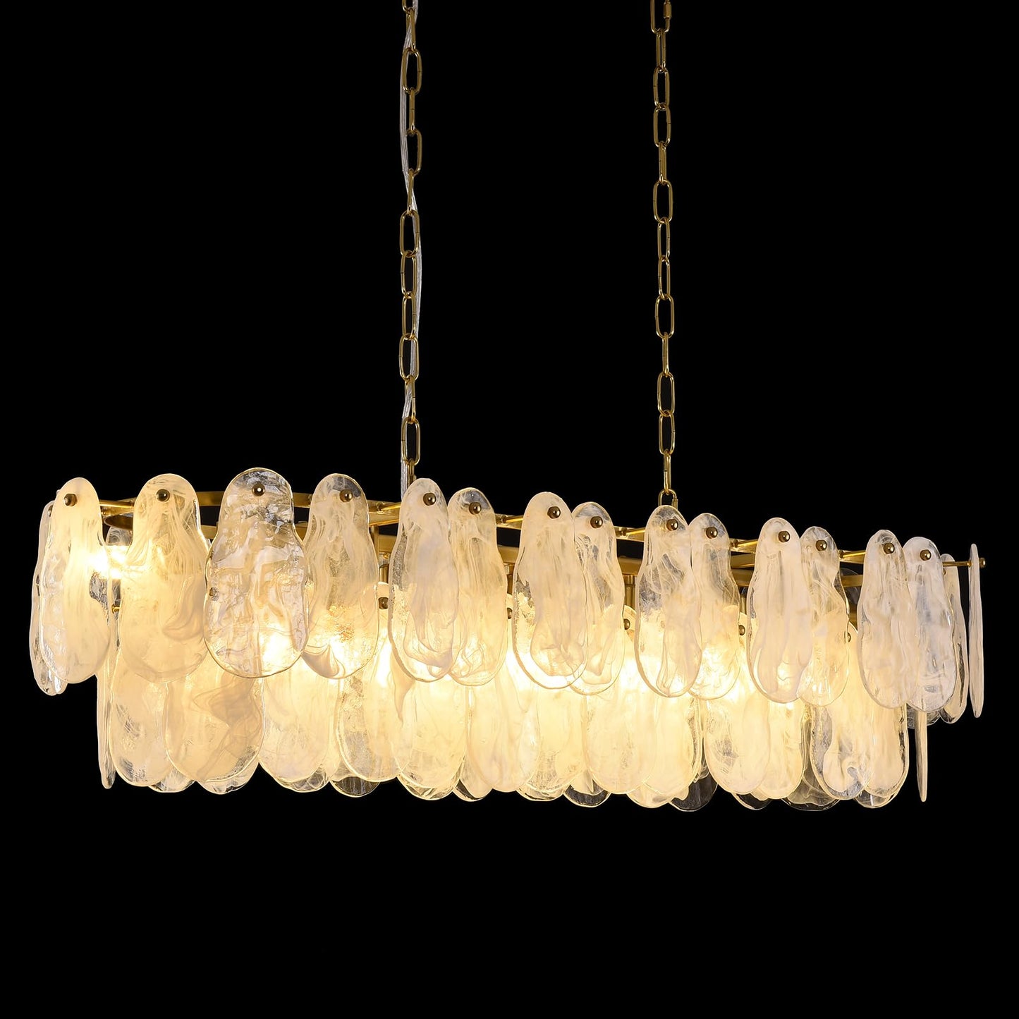 Giawosth Modern Rectangle Glass Chandelier, 43.31 Inch Gold Luxury Crystal Pendant Light, 12-Light Oval Cloud-Shaped Fixture for Island Lights Dining Room, Living Room, E12 Socket