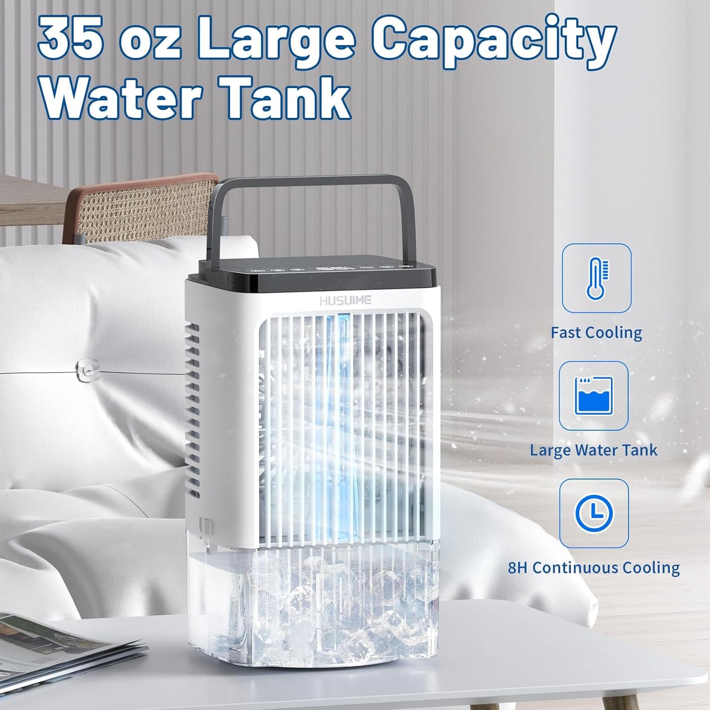 Portable Air Conditioners Evaporative Air Cooler with 4 Wind Speeds 8H Timer & 7 Color Light for Room