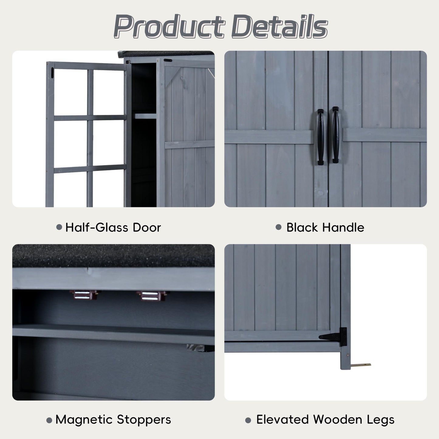 Merax Outdoor Wood Large Garden Storage Shed with Waterproof Roof, Patio 3 Doors Storage Cabinet with Workstation, 7 Storage Shelves, 2 Drawers and 6 Hooks for Backyard, Gray