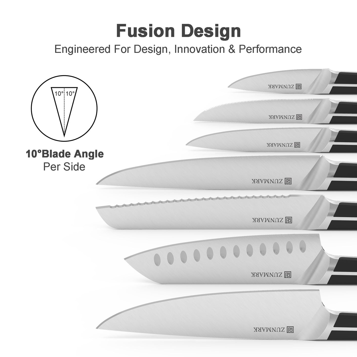 ZUNMARK Kitchen Knife Set, 14 PCS Knife Sets for Kitchen with Block, X50CrMoV15 High Carbon German Steel Knife Set with 6X Serrated Steak Knife, Heavy