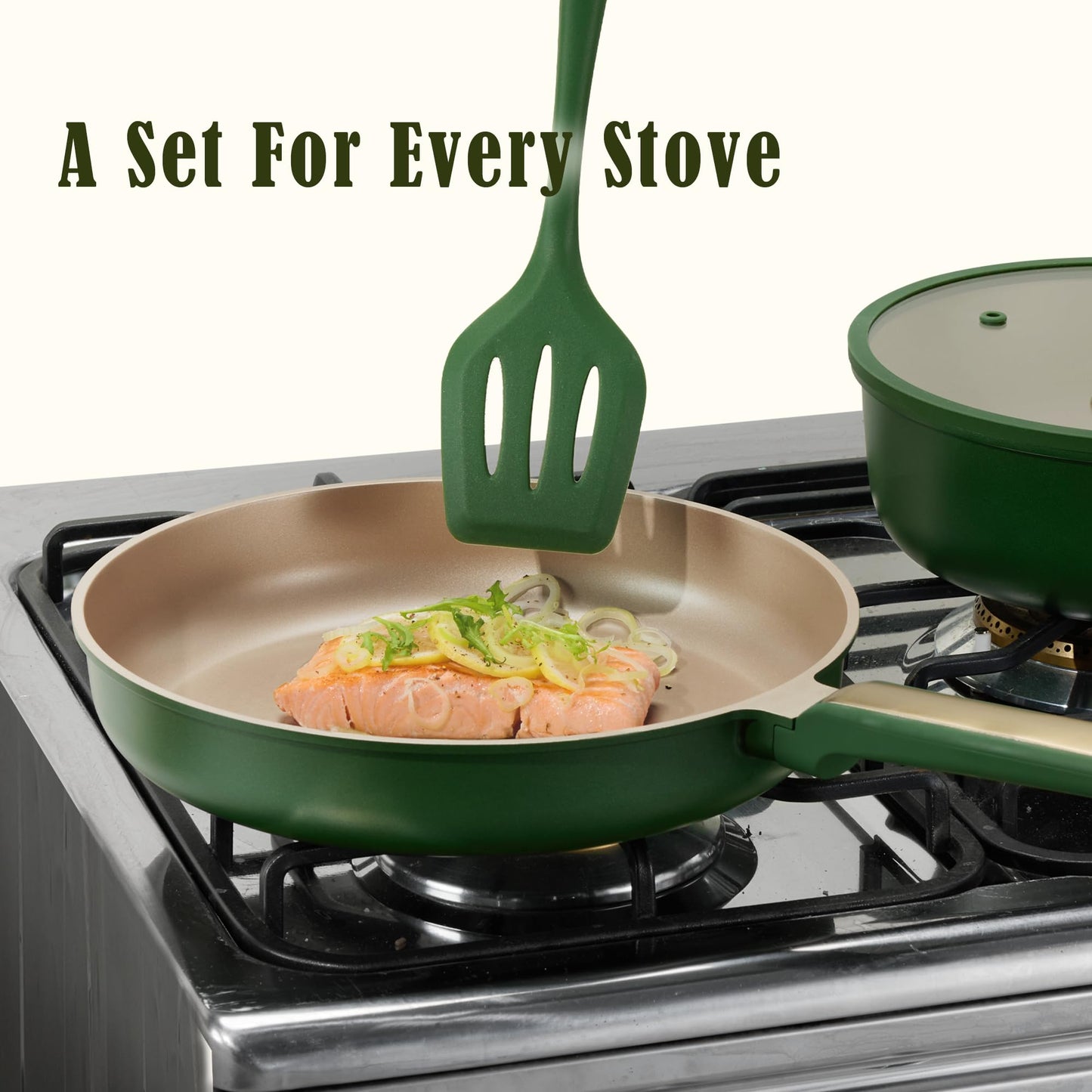 CAROTE 9.5'' and 11'' Nonstick Frying Pans Skillet, NonStick Fry Pan Egg Pan Omelet Pans,Healthy & PFOA Free, Induction-Compatible, Dishwasher Safe & Includes Silicone Spatula，Green