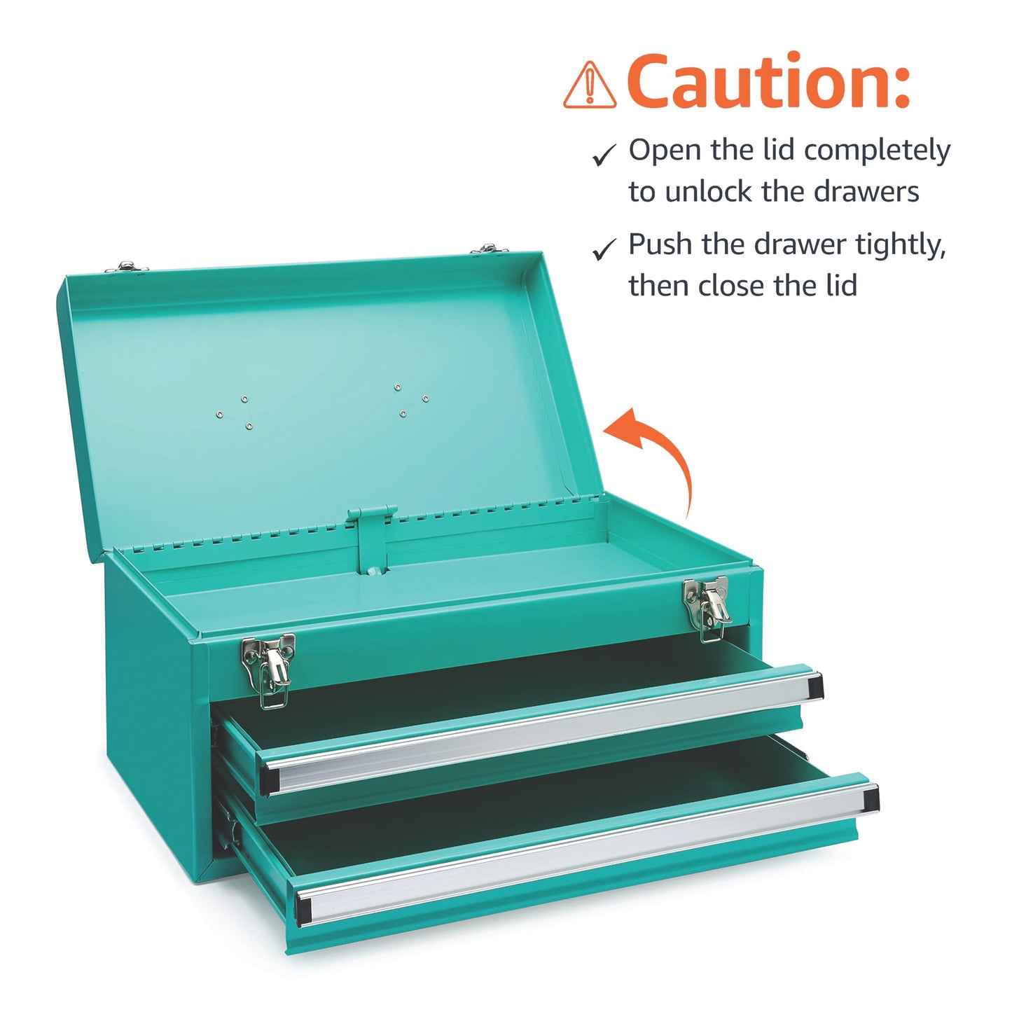 Amazon Basics Metal Tool Box with Drawers, Storage and Organization Tool Chest, Powder Coat Finish, 18.1 x 8.7 x 9.5 in, Turquoise