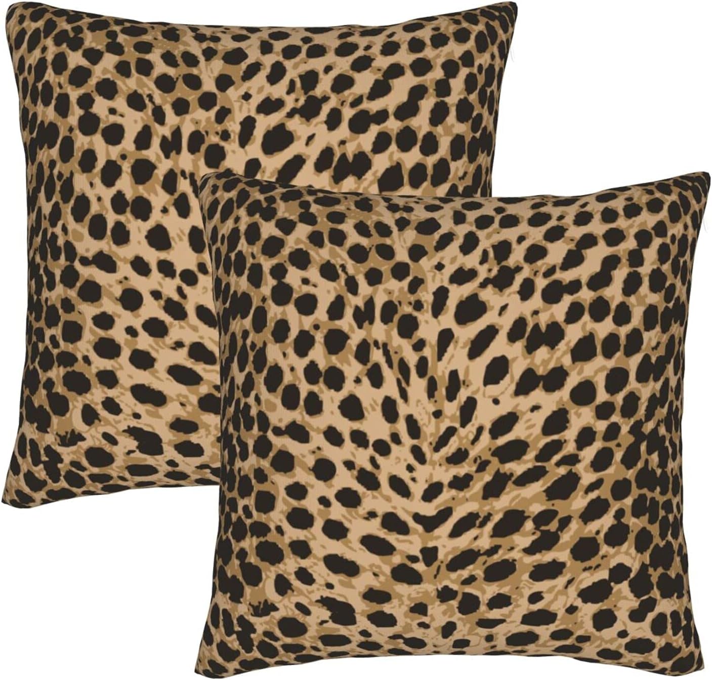 Leopard Skin Wild Animal Print Throw Pillow Cover Set of 2, Decorative Square Pillowcase for Bedroom, Living Room