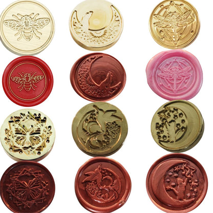 Wax Seal Stamp Kit, 6 Pcs Wax Seal Stamp Head 1 Wooden Wax Seal Kit, Sealing Wax Stamp Seal Set Include Bee, Butterfly,Cat, Dragonfly, Wolf, Bird Sealing Wax Stamps for Wedding Invitation (6A)