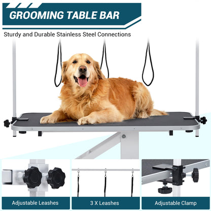 43.3" Hydraulic Pet Grooming Table, Heavy Duty Hydraulic Grooming Table Max Load 350Lbs, Professional Hydraulic Dog Grooming Table with 3 Adjsutable Nooses &, Overhead, Adjustable Height Range 22 in -