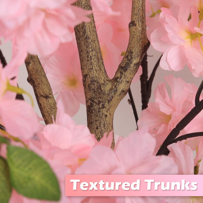 OUSHENG Artificial Cherry Blossom Tree, Fake Plants Indoor Decor, Faux Pink Sakura Flowers for Living Room Home House Entryway Bedroom Office Inside Decorations, 4FT