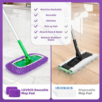 Reusable Mop Pads Compatible with Swiffer Sweeper Mop - Microfiber Dry Sweeping Cloths & Washable Wet Pads Refill Chenille Wet Mopping Cloths for Use on All Sealed Floors Cleaning(Mop is not Included)