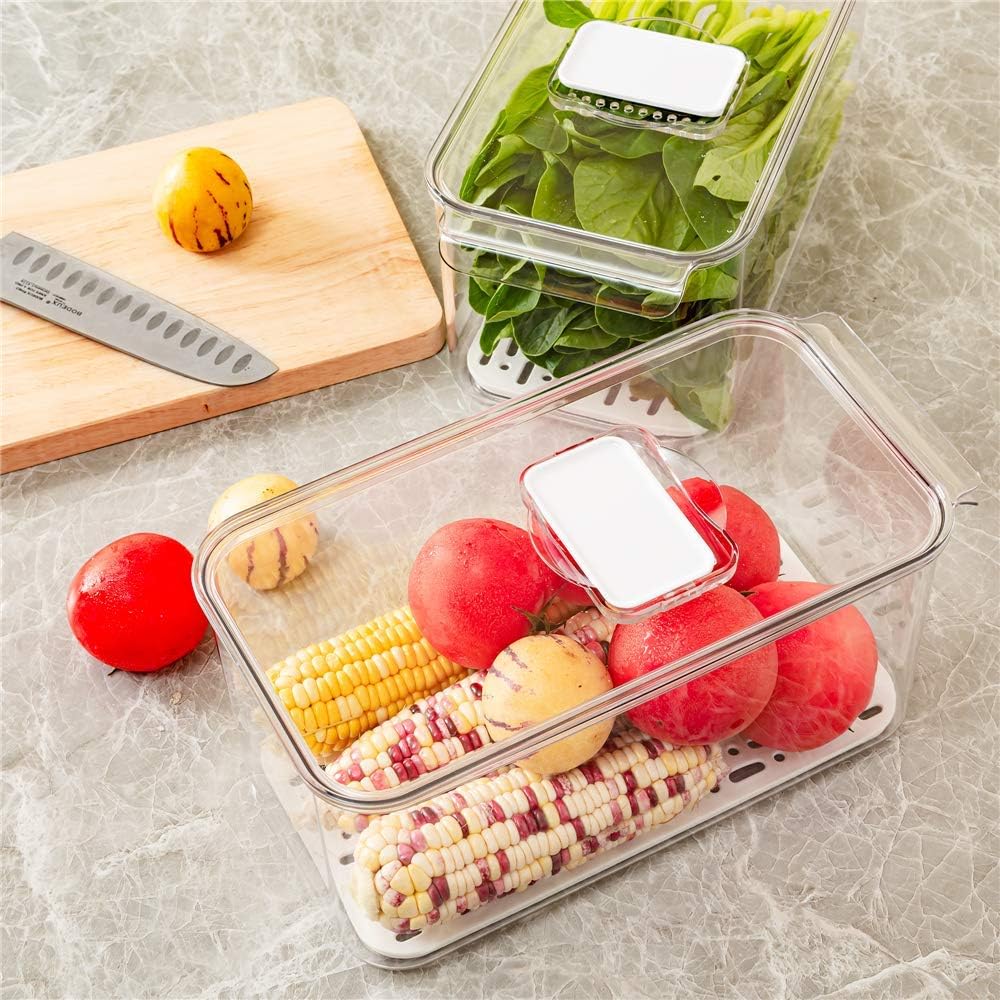 Large Crisper Lettuce Keeper, Vegetable Salad Storage Containers for Fridge - Pack of 2, 5700 ml Berry Bins