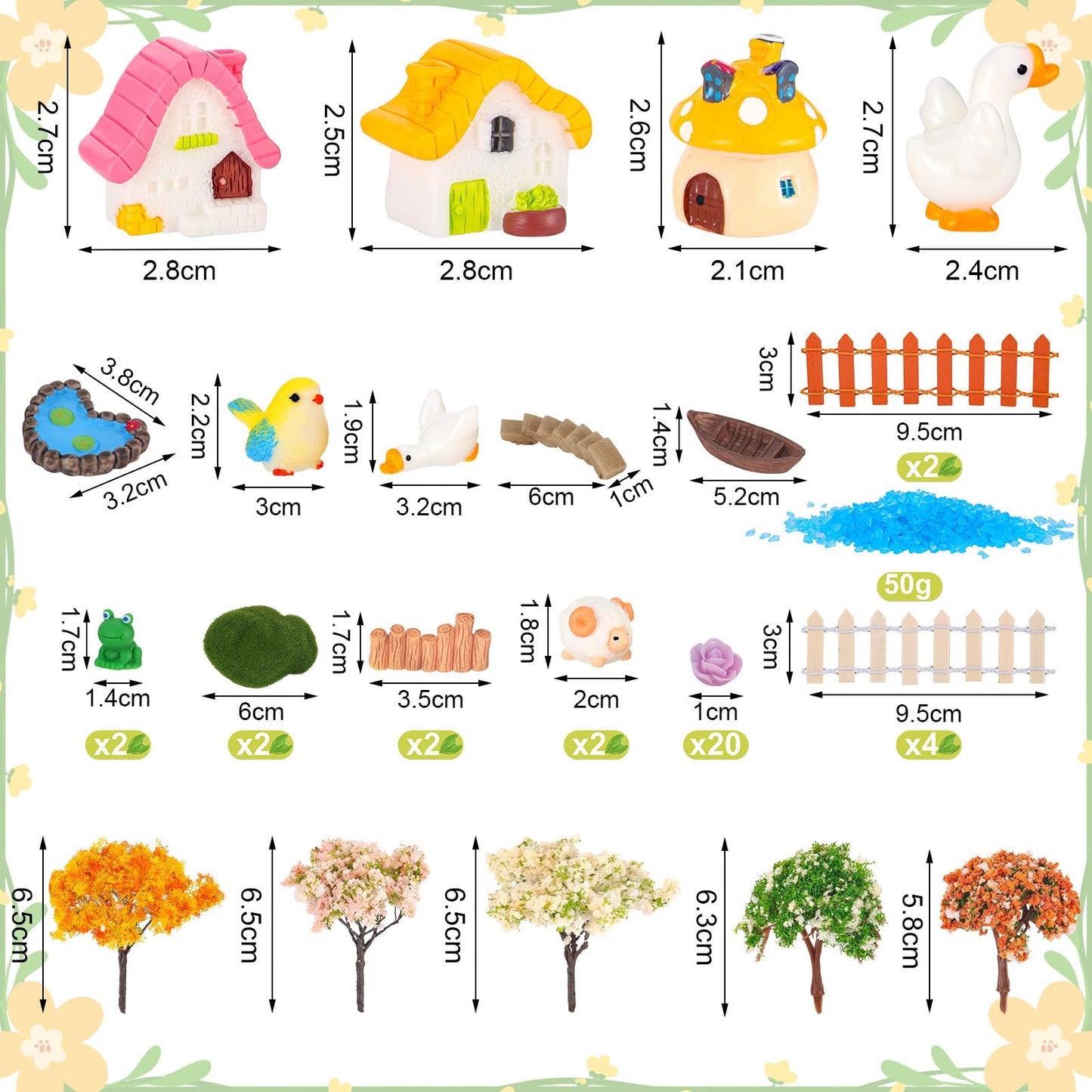 HIYZI 118 PCS Mini Fairy Garden Accessories Kit Miniature Garden Decorations Set Tiny Figurines for DIY Micro Landscape Terrarium Succulent Craft Decor Potted Horticulture Ornaments