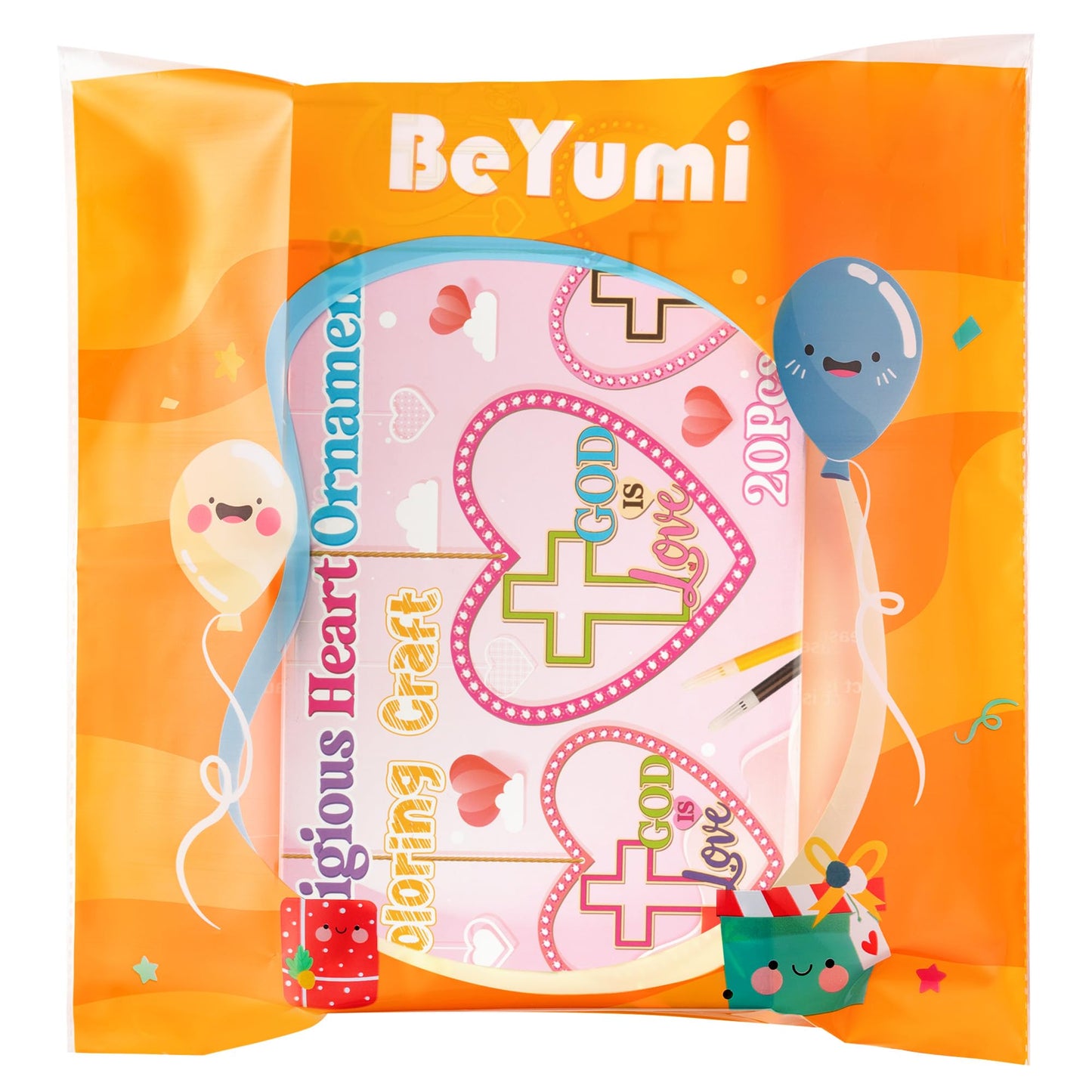 BeYumi Valentines Wooden Ornament Craft - 20Pcs Valentine's Day DIY Wooden GOD is Love Ornaments Craft Kit for Kids Make Your Own Religious Cross Decor with Gem Stickers Church School Party Supplies