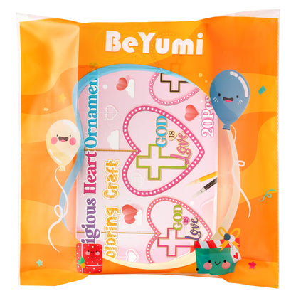 BeYumi Valentines Wooden Ornament Craft - 20Pcs Valentine's Day DIY Wooden GOD is Love Ornaments Craft Kit for Kids Make Your Own Religious Cross Decor with Gem Stickers Church School Party Supplies