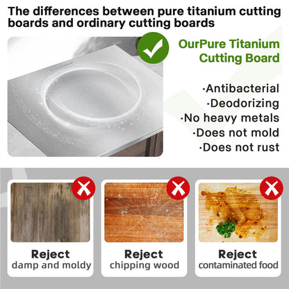 Pure Titanium Cutting Board with Lip - 100% Food-Grade Metal Chopping Board for Kitchen - Non-Porous, Easy to Clean, Dishwasher Safe (Medium)