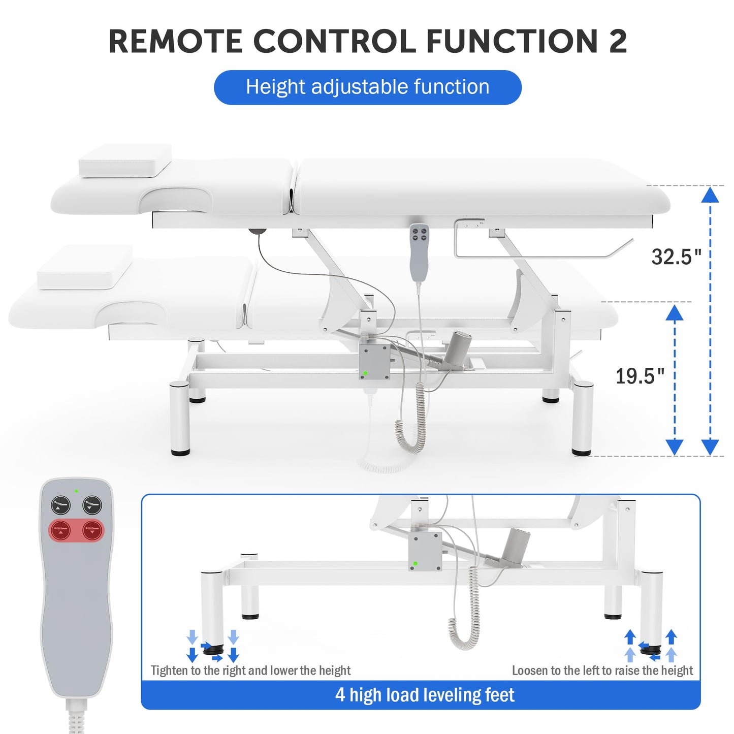 Dolonm 2 Motors Electric Massage Table, Hydraulic Electric Lift Adjustable Backrest and Height Lifting for Treatment, Physical Therapy, Spinal Massage, Facial Spa, Waxing, Tattooing - White