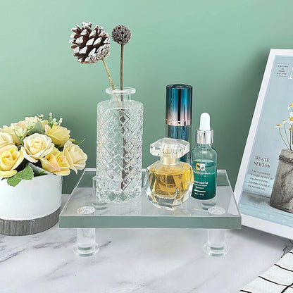 Bigfety Clear Acrylic Pedestal Tray Stand Riser for Bathroom Kitchen Countertop Home Decor