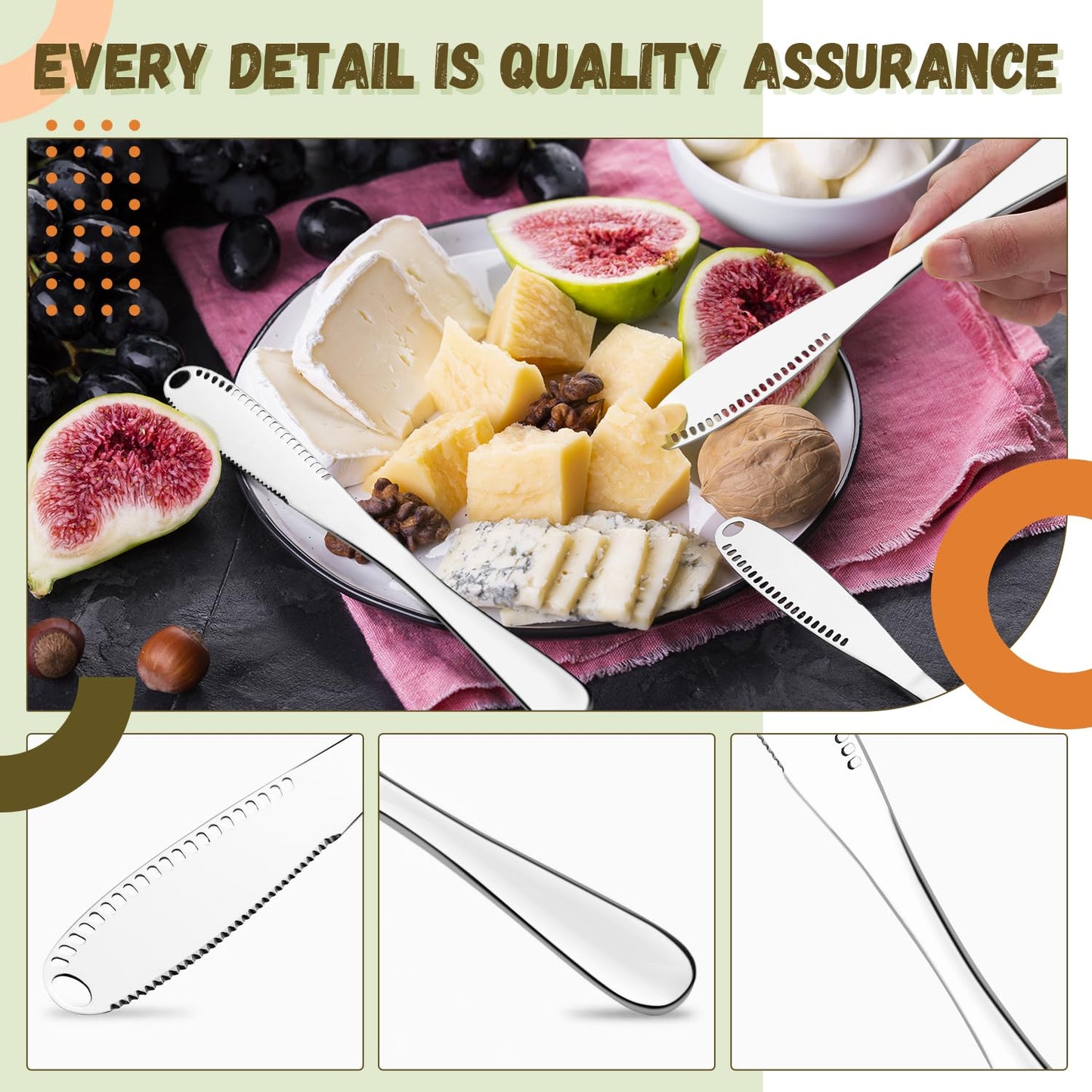 Sirmme Butter Knife 4 PCS, Stainless Steel Spreader with Curler & Grater Holes, Serrated Cutter Edge for Easy Slice & Spread, Ideal for Hard or Soft Butter - 3 in 1 Better Kitchen Gadgets