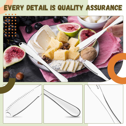 Sirmme Butter Knife 4 PCS, Stainless Steel Spreader with Curler & Grater Holes, Serrated Cutter Edge for Easy Slice & Spread, Ideal for Hard or Soft Butter - 3 in 1 Better Kitchen Gadgets